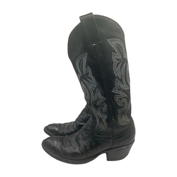 Tony Lama Boots Men\'s Size 7 D Black Ostrich Leather Cowboy Western USA *Worn main image 11